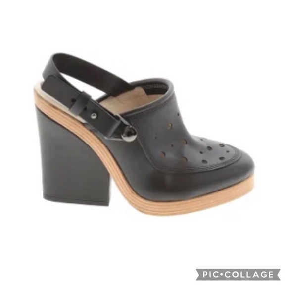 Max Mara Leather Chunky Heel Clog Wedges with Laser Cutout Details - Picture 1 of 3